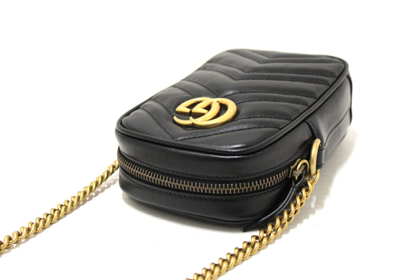 Gucci Black Leather Marmont Matelasse Super Mini Ch | Italystation.com - Now at italystation.com