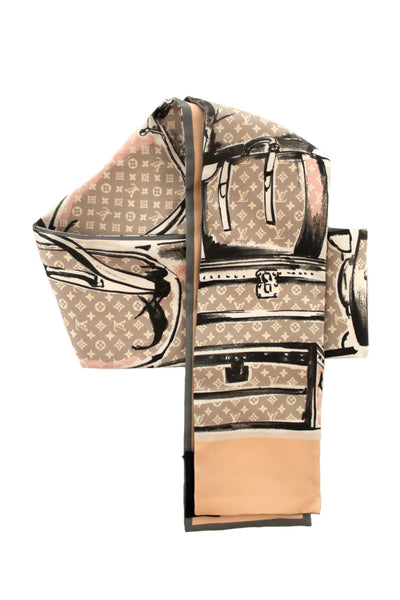 Louis Vuitton Pink Silk Monogram Trunks Rose Poudre Twilly Bandeau Scarf