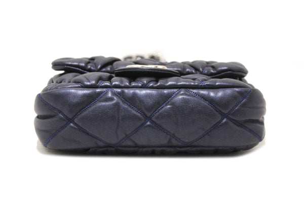 Chanel Navy Blue Iridescent Lambskin Small Quilt Bubble Flap Crossbody Bag