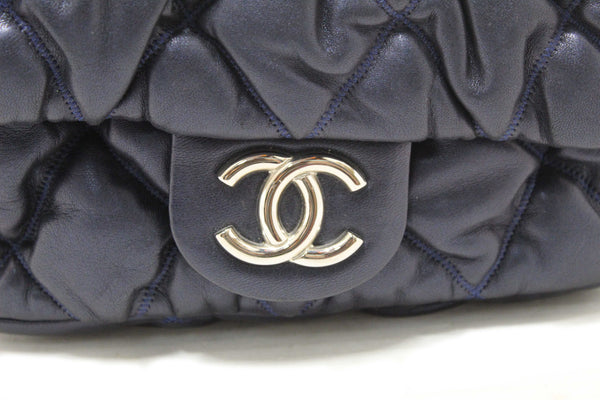 Chanel Navy Blue Iridescent Lambskin Small Quilt Bubble Flap Crossbody Bag