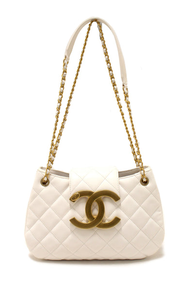 Chanel White Quilted Lambskin Leather Medium Hobo Bag AS4610
