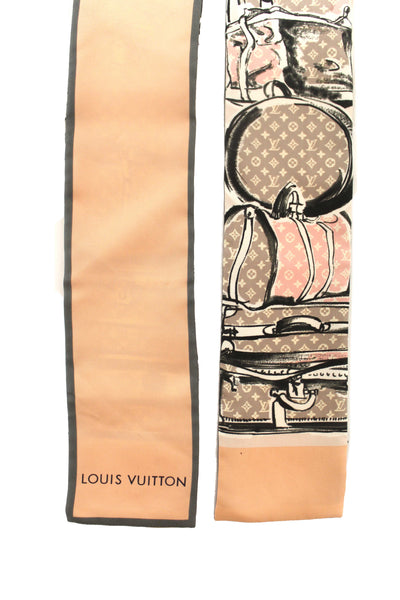 Louis Vuitton Pink Silk Monogram Trunks Rose Poudre Twilly Bandeau Scarf
