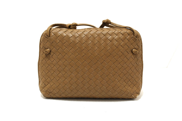 Bottega Veneta Brown Woven Lambskin Leather Medium Loop Camera Bag