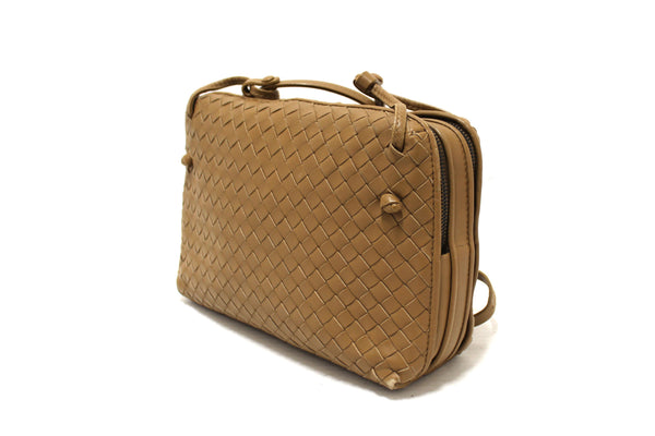 Bottega Veneta Brown Woven Lambskin Leather Medium Loop Camera Bag