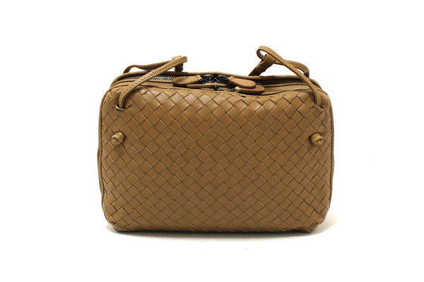Bottega Veneta Brown Woven Lambskin Leather Medium Loop Camera Bag