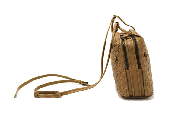 Bottega Veneta Brown Woven Lambskin Leather Medium Loop Camera Bag
