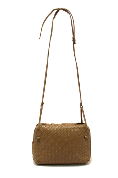 Bottega Veneta Brown Woven Lambskin Leather Medium Loop Camera Bag