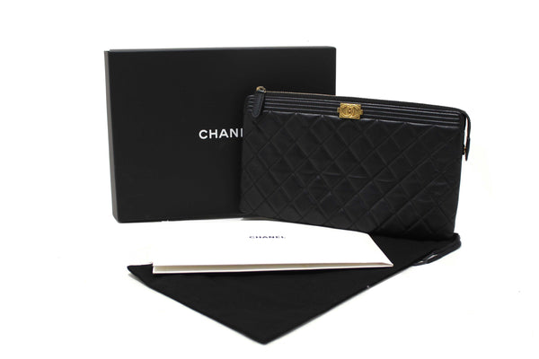 Chanel Black Lambskin Quilted Small Boy Zipped Pouch