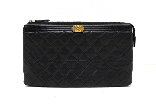 Chanel Black Lambskin Quilted Small Boy Zipped Pouch