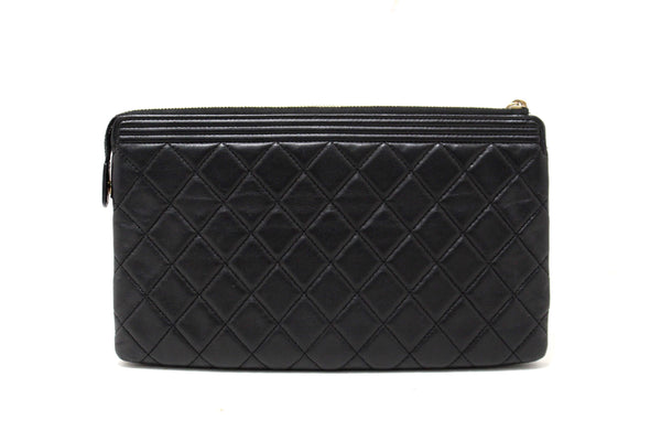Chanel Black Lambskin Quilted Small Boy Zipped Pouch