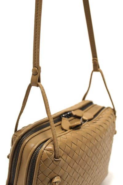 Bottega Veneta Brown Woven Lambskin Leather Medium Loop Camera Bag