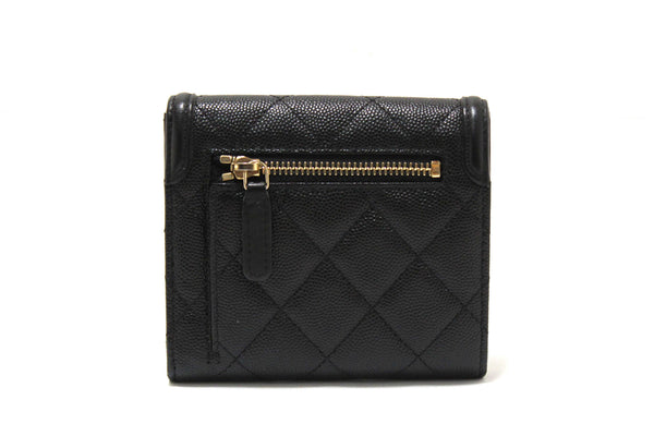 Chanel Black Caviar Leather CC Filigree Trifold Wallet