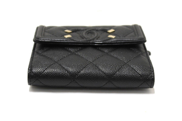 Chanel Black Caviar Leather CC Filigree Trifold Wallet