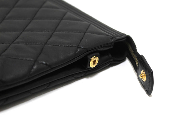 Chanel Black Lambskin Quilted Small Boy Zipped Pouch