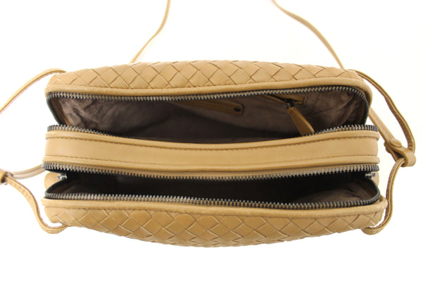 Bottega Veneta Brown Woven Lambskin Leather Medium Loop Camera Bag