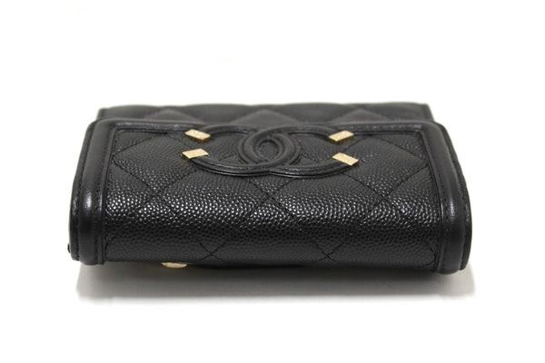 Chanel Black Caviar Leather CC Filigree Trifold Wallet