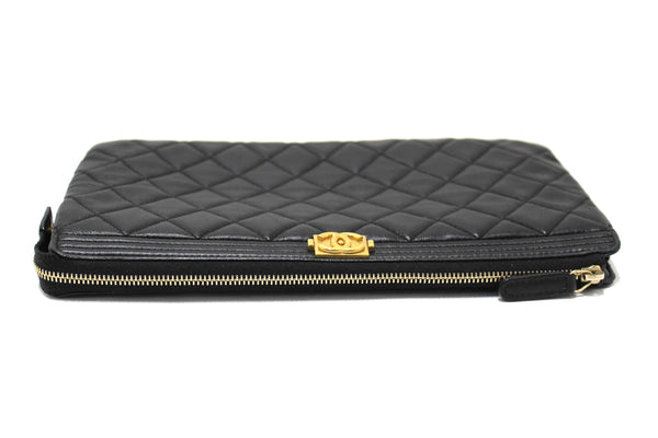 Chanel Black Lambskin Quilted Small Boy Zipped Pouch