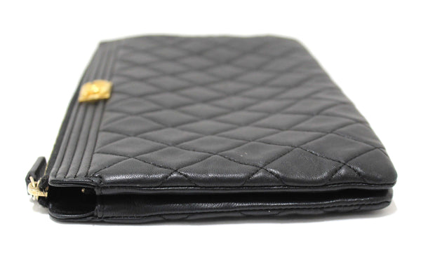 Chanel Black Lambskin Quilted Small Boy Zipped Pouch