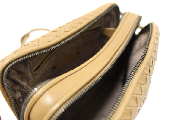 Bottega Veneta Brown Woven Lambskin Leather Medium Loop Camera Bag