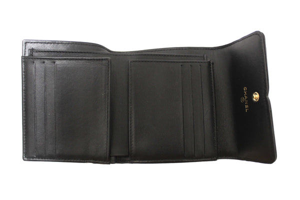 Chanel Black Caviar Leather CC Filigree Trifold Wallet