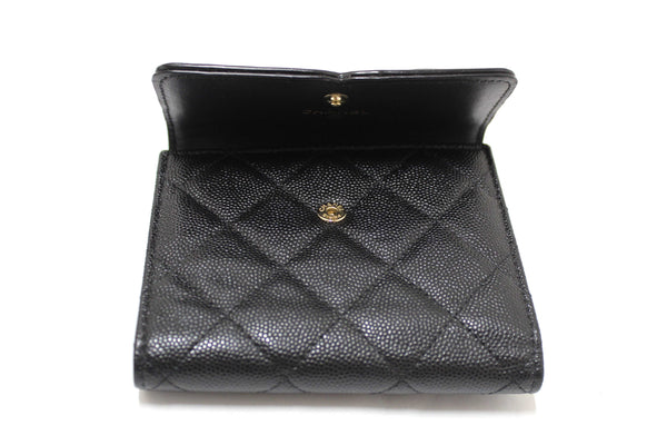 Chanel Black Caviar Leather CC Filigree Trifold Wallet