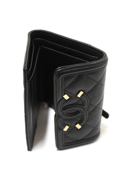 Chanel Black Caviar Leather CC Filigree Trifold Wallet