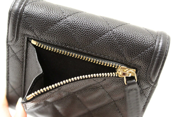 Chanel Black Caviar Leather CC Filigree Trifold Wallet