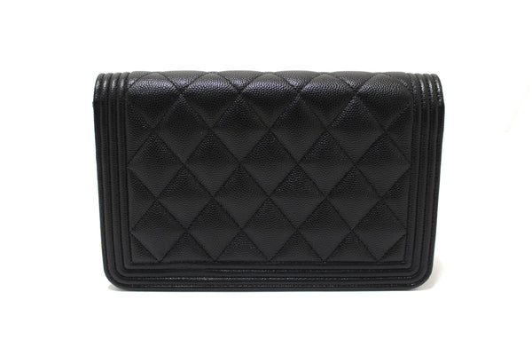 Chanel Black Caviar Quilted Leather Boy Wallet On Chain WOC