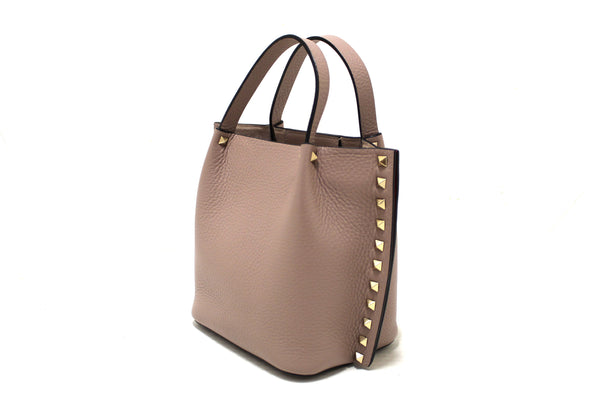 Valentino Garavani Rockstud Poudre  Grainy Calfskin Leather Shopper