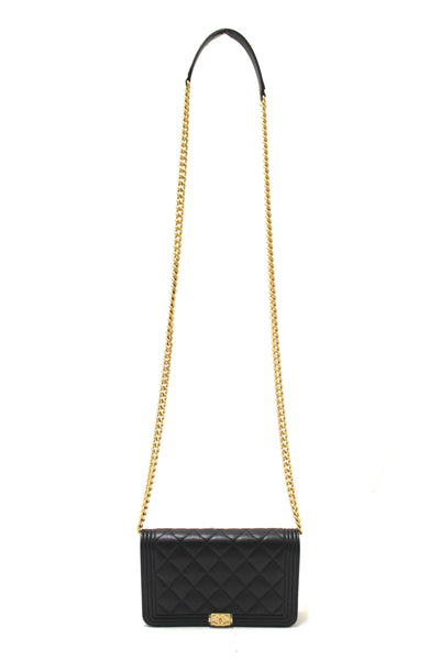 Chanel Black Caviar Quilted Leather Boy Wallet On Chain WOC