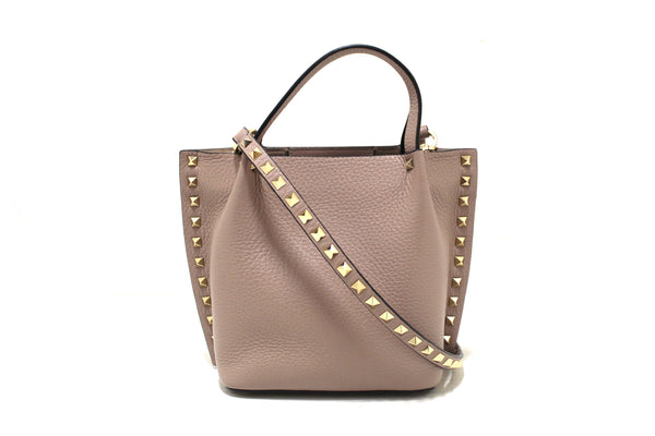 Valentino Garavani Rockstud Poudre  Grainy Calfskin Leather Shopper