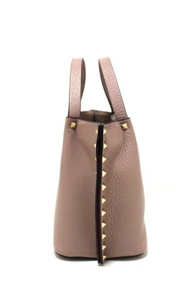 Valentino Garavani Rockstud Poudre  Grainy Calfskin Leather Shopper