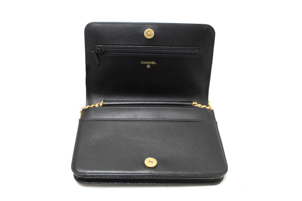 Chanel Black Caviar Quilted Leather Boy Wallet On Chain WOC