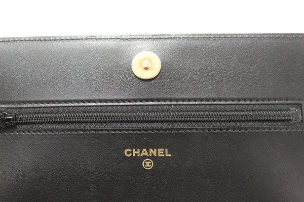 Chanel Black Caviar Quilted Leather Boy Wallet On Chain WOC