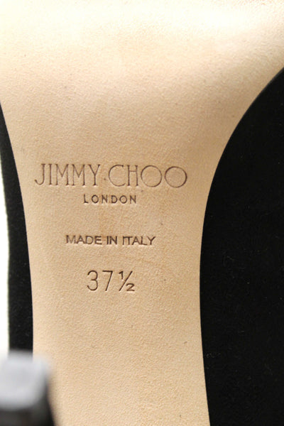 NEW Jimmy Choo Black Suede and Feather Crystal Embellished Ankle Boots Size 37.5