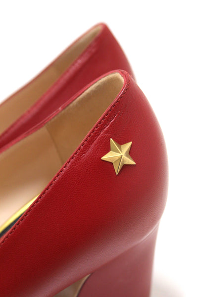 Gucci Red Smooth Calfskin Leather Web Bow Malaga Pumps Size 39
