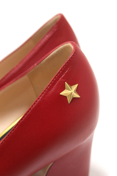 Gucci Red Smooth Calfskin Leather Web Bow Malaga Pumps Size 39