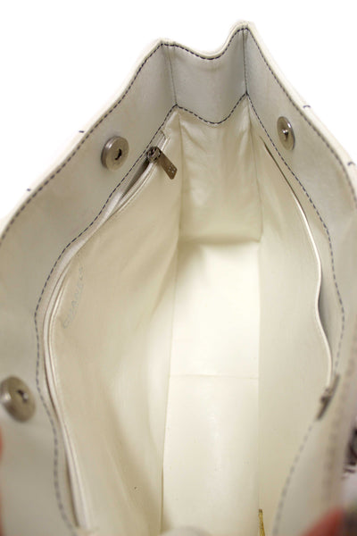 Chanel Vintage White Leather Chocolate Bar Wild Stitch Chain Tote Shoulder Bag