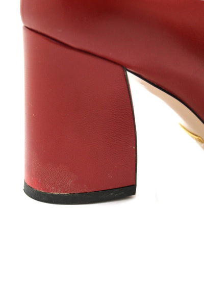 Gucci Red Smooth Calfskin Leather Web Bow Malaga Pumps Size 39