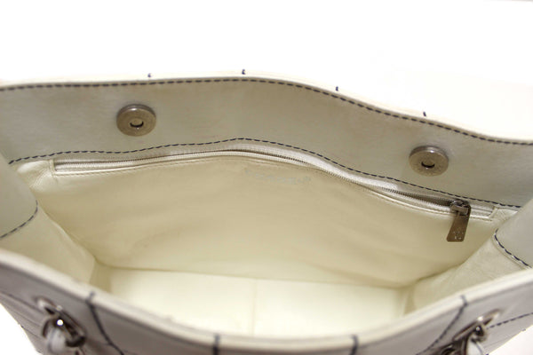 Chanel Vintage White Leather Chocolate Bar Wild Stitch Chain Tote Shoulder Bag