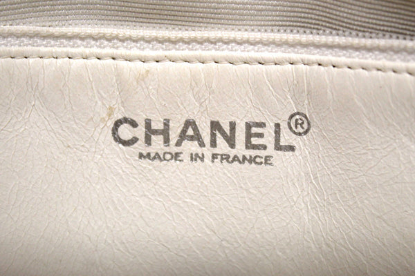 Chanel Vintage White Leather Chocolate Bar Wild Stitch Chain Tote Shoulder Bag