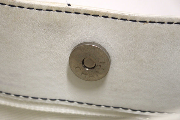 Chanel Vintage White Leather Chocolate Bar Wild Stitch Chain Tote Shoulder Bag