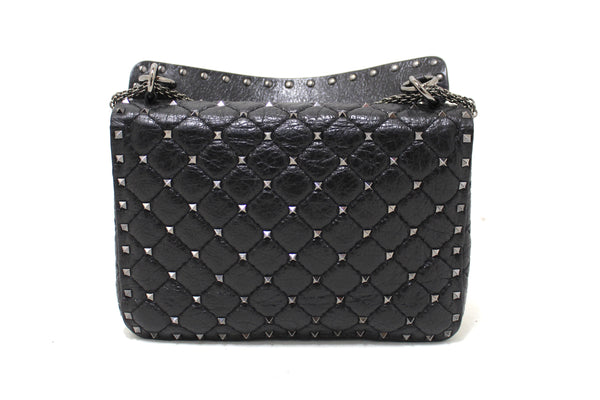 Valentino Garavani Black Quilted Nappa Leather Rockstud Spike Medium Shoulder Bag