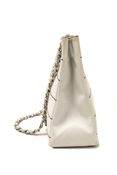 Chanel Vintage White Leather Chocolate Bar Wild Stitch Chain Tote Shoulder Bag