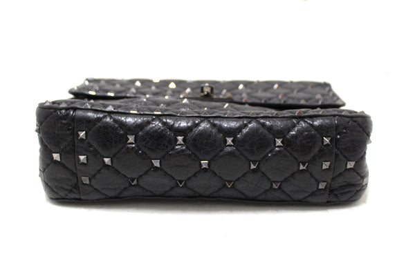 Valentino Garavani Black Quilted Nappa Leather Rockstud Spike Medium Shoulder Bag