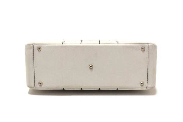 Chanel Vintage White Leather Chocolate Bar Wild Stitch Chain Tote Shoulder Bag
