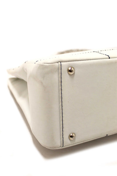 Chanel Vintage White Leather Chocolate Bar Wild Stitch Chain Tote Shoulder Bag