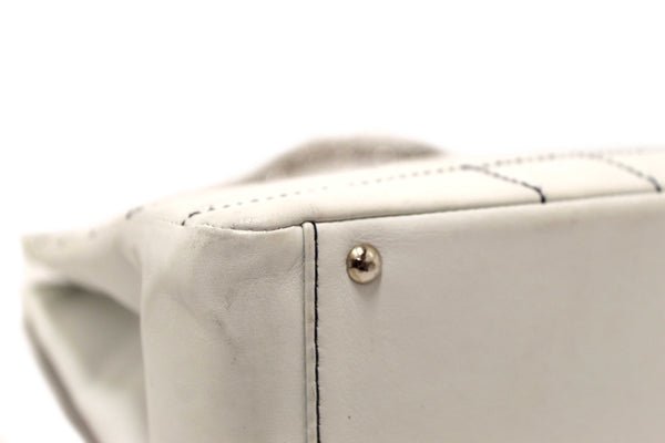 Chanel Vintage White Leather Chocolate Bar Wild Stitch Chain Tote Shoulder Bag