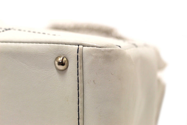 Chanel Vintage White Leather Chocolate Bar Wild Stitch Chain Tote Shoulder Bag