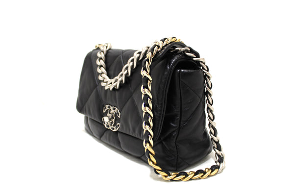 chanel 19 medium black quilted lambskin leather shoulder crossbody bag | Shop Now at Italystation.com